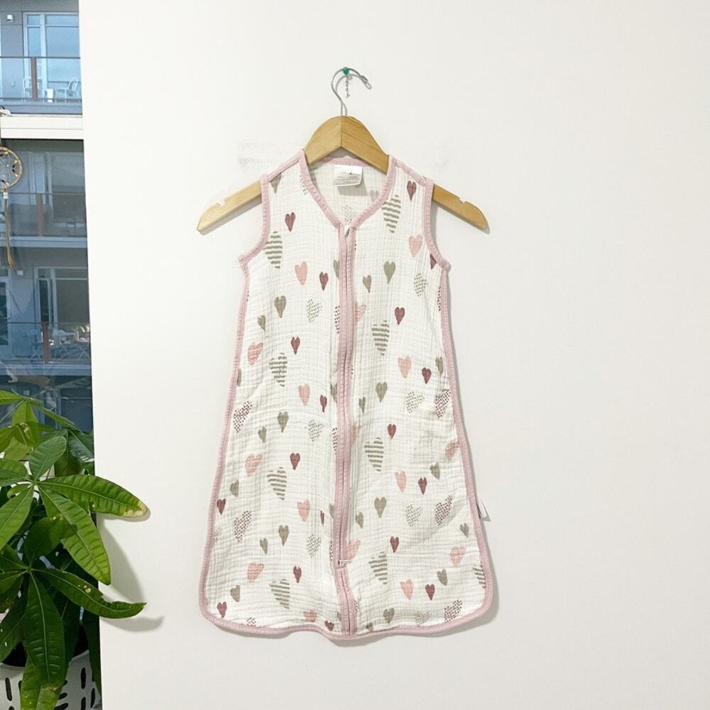 Aden + Anais Pink & Gray Heart Print Cotton Sleepsack Size Medium 6-12 Months
